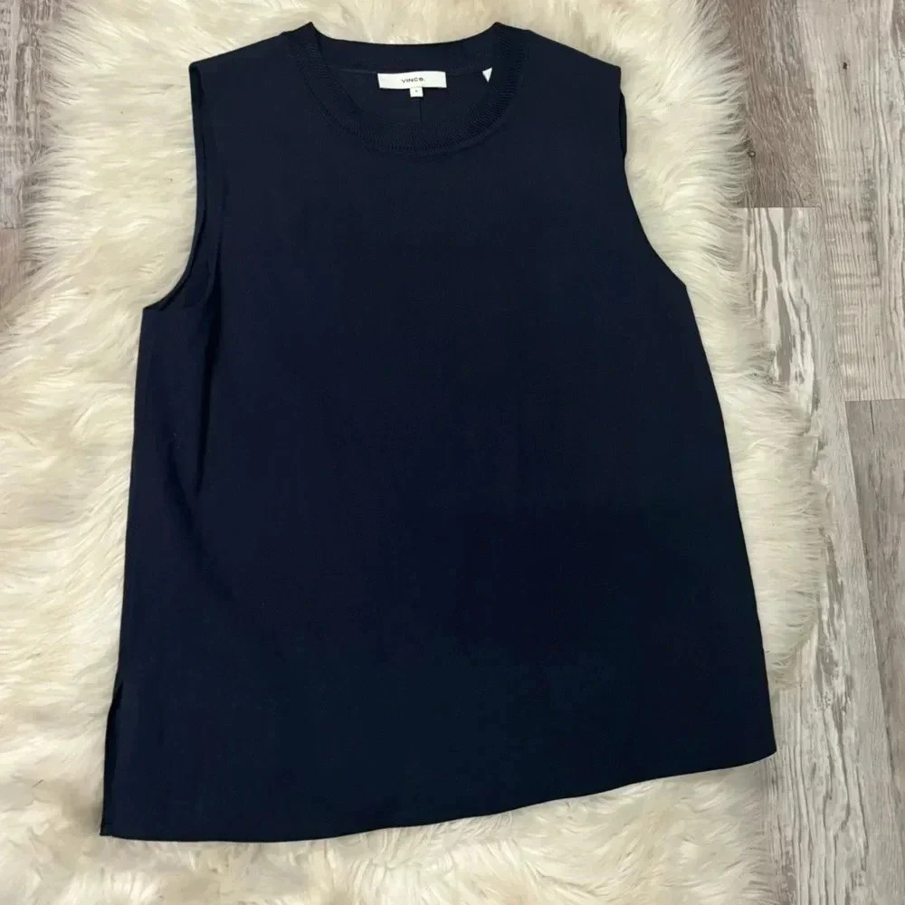 Vince. Unfold Rib Trim Crew Neck Shell in Coastal Blue sz small - Picture 5 of 10